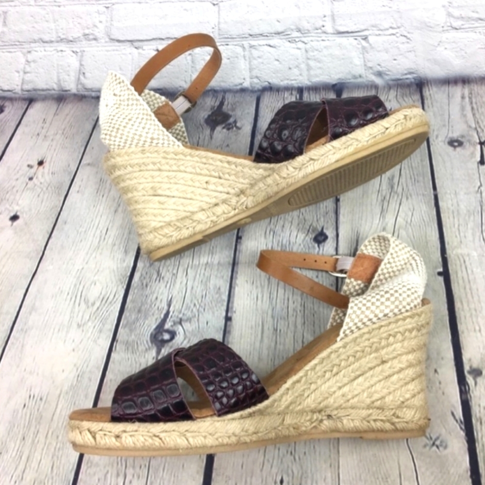 Maypol Maroon Croc Espadrille Wedges Sandals 9 Anthropologie Summer